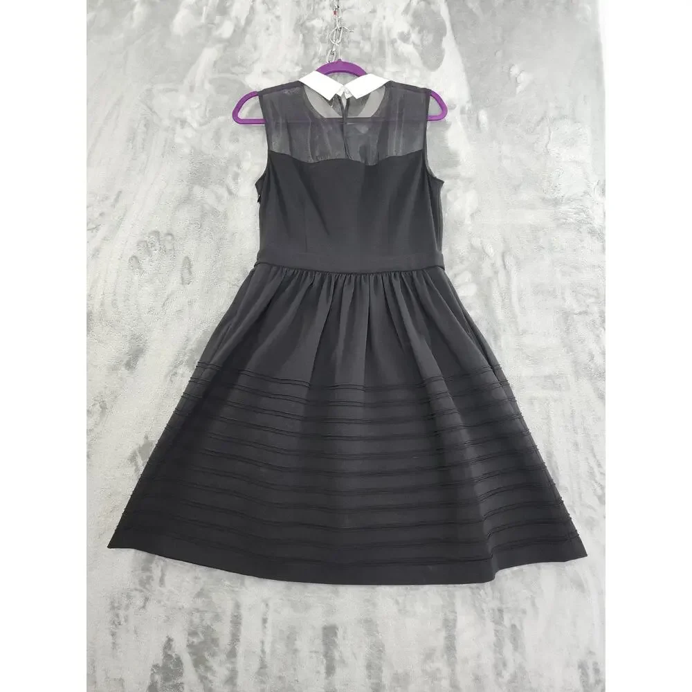 Betsey Johnson Sleeveless Collared Sheer‎ Midi Dress Size 10 Black White Party - Picture 3 of 10